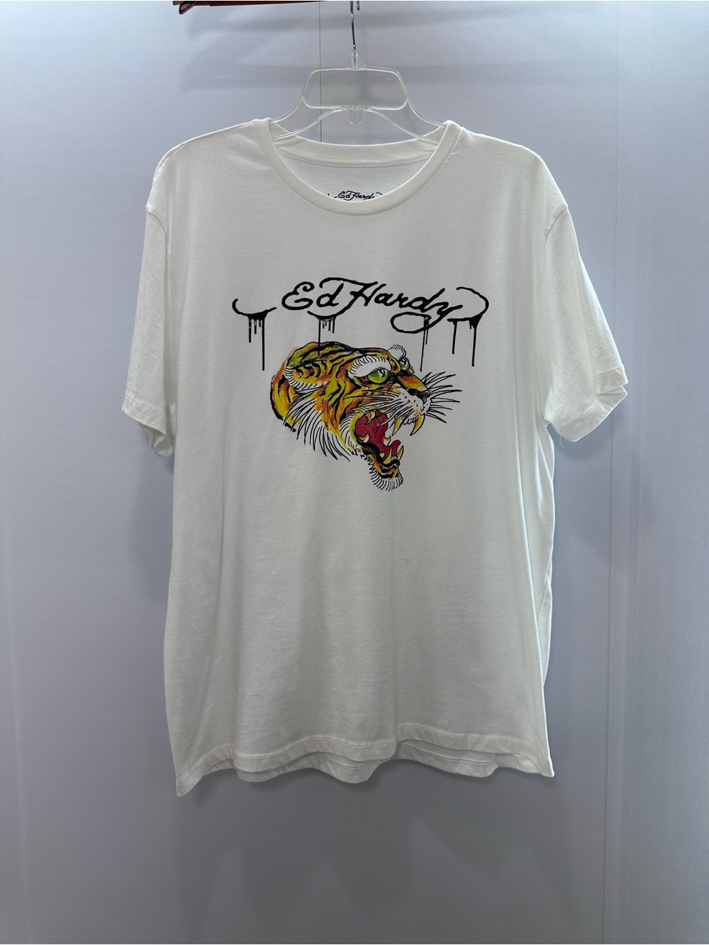 Ed Hardy White Tee with Yellow & Black Tiger Graphic